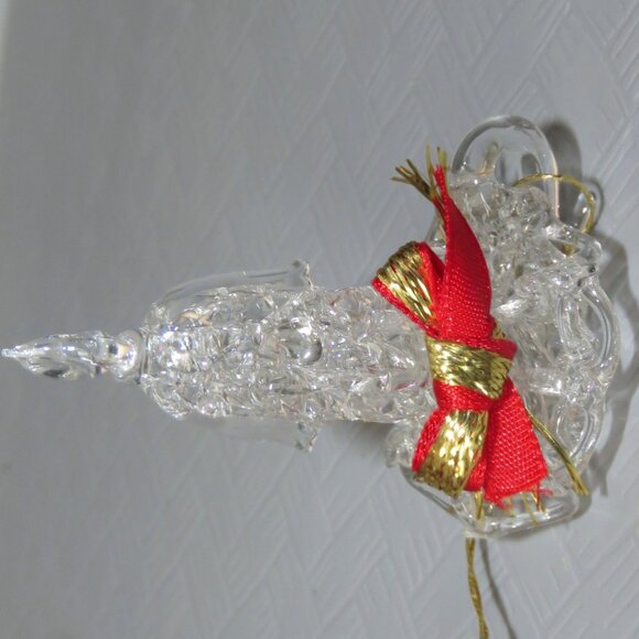 Vtg Clear Spun Glass Crystal Chamberstick w/Candle & Flame Hanging XMAS Ornament - Picture 7 of 13